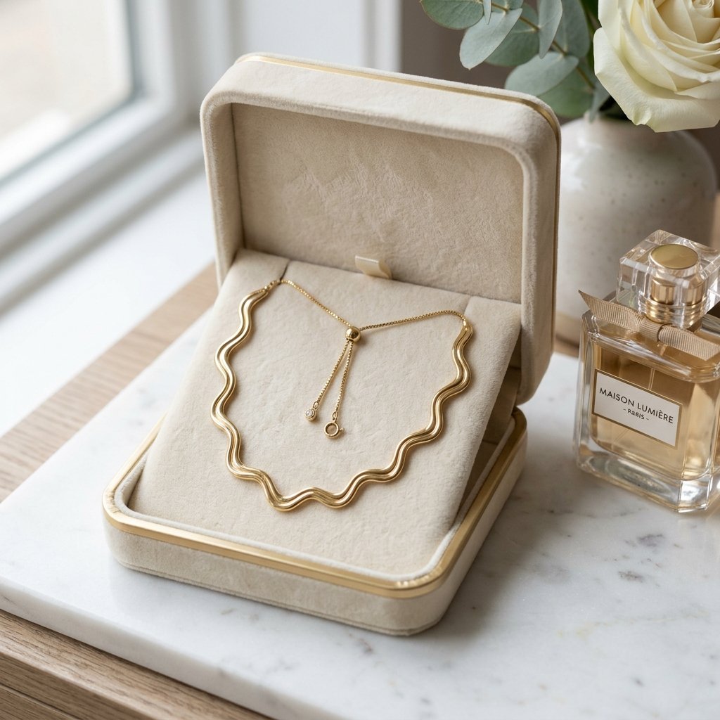 Wavy Kette liegend in der samtigen Geschenkschatulle